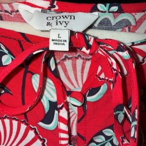 Crown & Ivy Red and White Floral Blouse